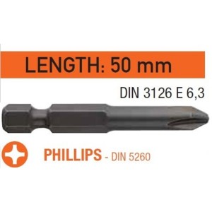 Насадка викруткова USH Industry : Phillips PH3 x 50 мм подовжена, Уп. 10 шт.