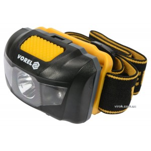 Ліхтар на чоло світлодіодний VOREL; 2 режими (1+2 LED), 1 Вт, 100 lm, живл/- 3 ААА батарейки [12/48]