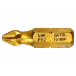 Насадка викруткова USH ISOTIN : Phillips PH1 x 25 мм. Torsion, титинове покриття. Уп. 10 шт.
