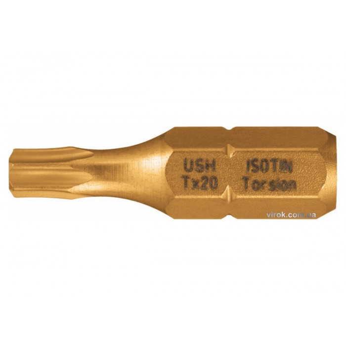 Насадка викруткова USH ISOTIN : TORX T20 x 25 мм. Torsion, титанове покриття. Уп. 10 шт.