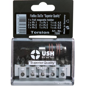 Набір насадок викруткових USH SUPERIOR Flatbox: DiaTin, алмаз напилення, тримач FOX 13 елем. (DW)