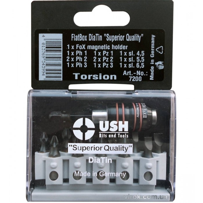 Набір насадок викруткових USH SUPERIOR Flatbox: DiaTin, алмаз напилення, тримач FOX 13 елем. (DW)