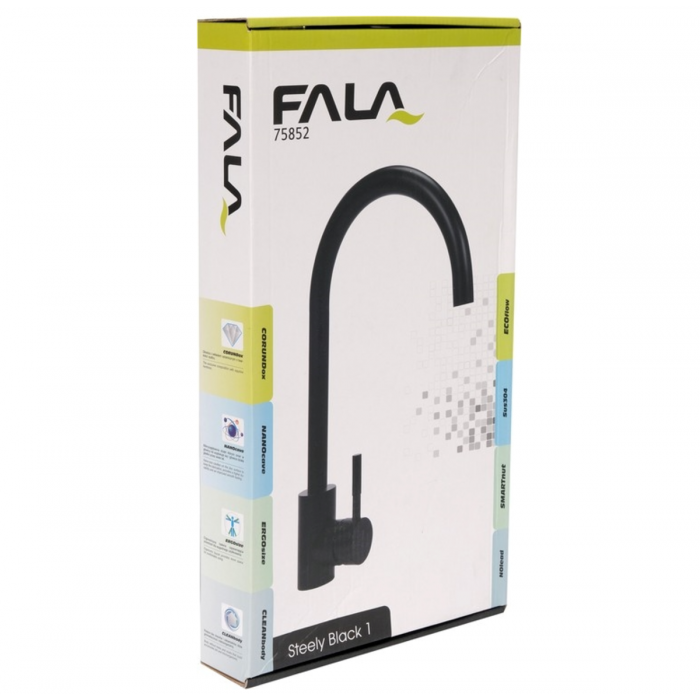 Змішувач води для раковини "STEELY BLACK 1" FALA з кульовим регулятором, чорний [10]