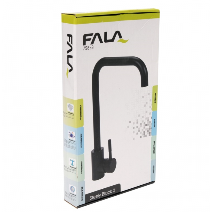 Змішувач води для раковини "STEELY BLACK 2" FALA з кульовим регулятором, чорний [10]