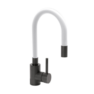 Змішувач води FALA "BLACK FLEXIBLE" для раковини з гнучкою білою лійкою [10]