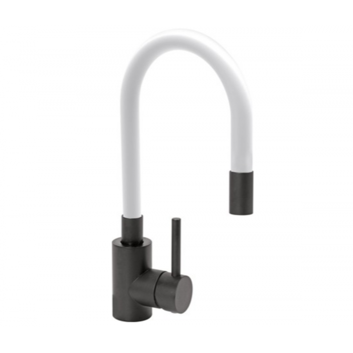 Змішувач води FALA "BLACK FLEXIBLE" для раковини з гнучкою білою лійкою [10]