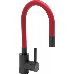 Змішувач води FALA "BLACK FLEXIBLE" для раковини з гнучкою червоною лійкою [10]