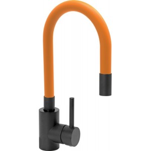 Змішувач води FALA "BLACK FLEXIBLE" для раковини з гнучкою оранжевою лійкою [10]