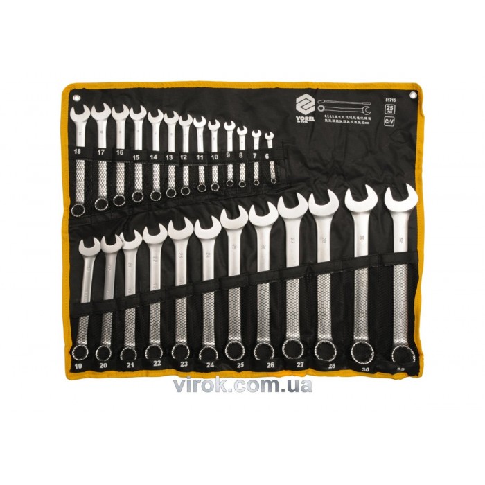Ключі ріжково - накидні VOREL Cr-V на плахті, M 6-32 мм, Набір 25 шт. [4]