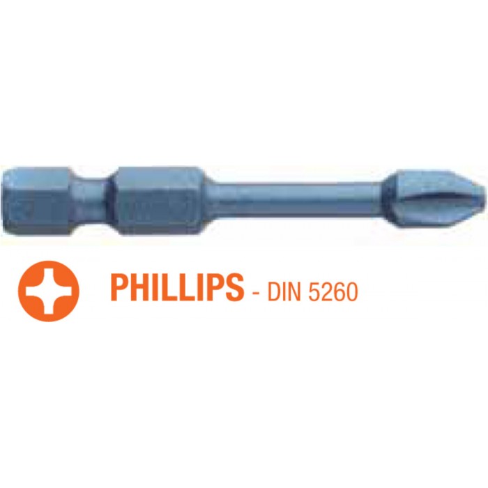Насадка викруткова ударна USH Blue Shock : Phillips PH2 x 50 мм Torsion подовжена, Уп. 5 шт.