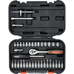 Набір головок торцевих, насадок STHOR : квадрат 1/4", М3.5-14 мм з інструментами [38 Од.] [10/270]