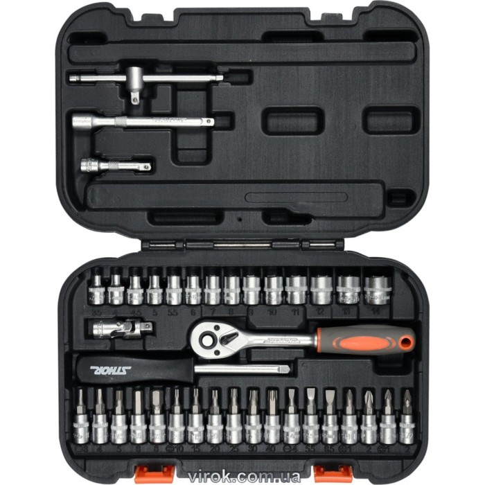 Набір головок торцевих, насадок STHOR : квадрат 1/4", М3.5-14 мм з інструментами [38 Од.] [10/270]