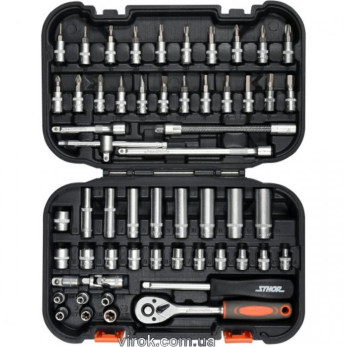 Набір головок торцевих, насадок STHOR : квадрат 1/4" з інструментами [56 Од.] [10/240]