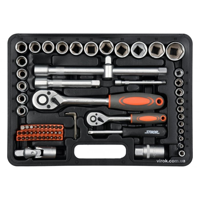 Набір головок торцевих, насадок STHOR : квадрат 1/2", 1/4" з інструментами [72 Од.] [4/96]
