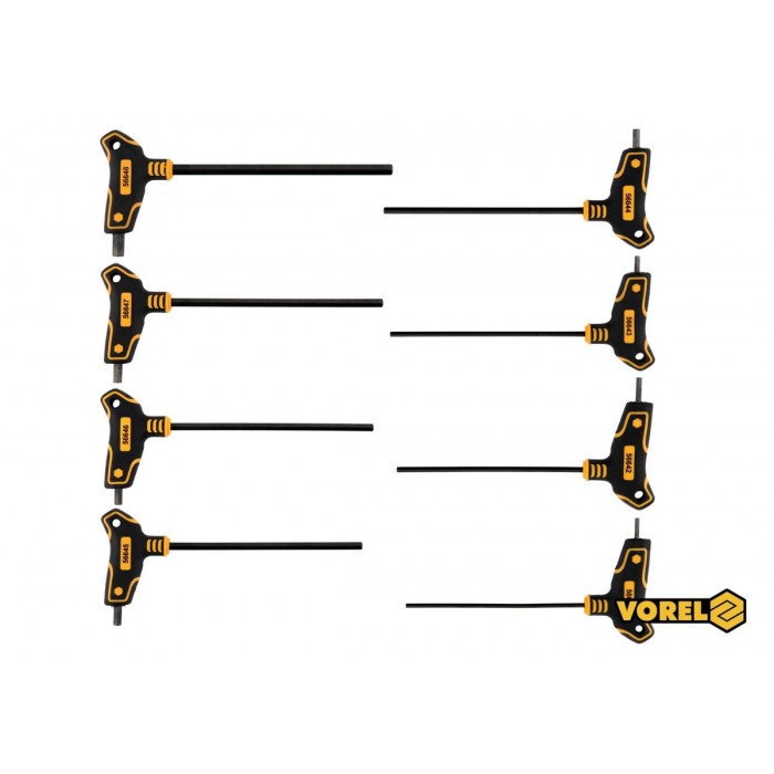 Набір ключів шестигранних VOREL : тип "Т", HEX 2.5-10 мм, L= 100-200 мм, Cr-V 6150, 8 шт [12/24/144]