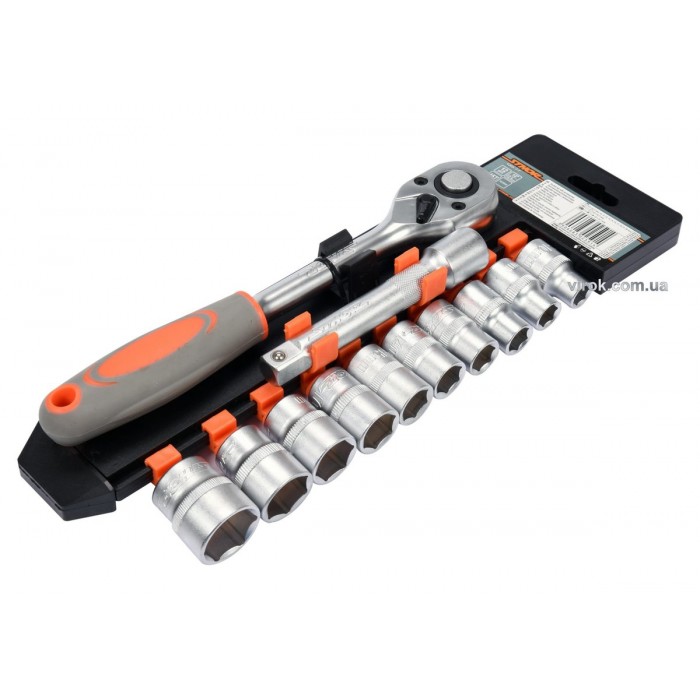 Набір головок торцевих STHOR : квадрат 1/2", М10-24 мм, з тріщаткою і подовжувачем [12 Од.] [5/10]