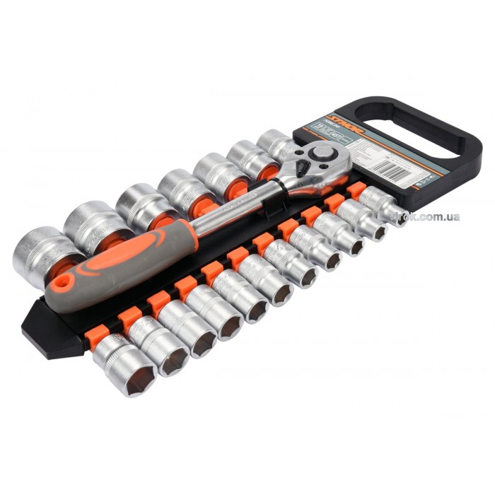 Набір головок торцевих STHOR : квадрат 1/2", М8-32 мм. з тріщаткою [19 Од.] [4/8]