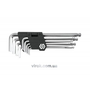 Ключі 6-гранні L-подібні VOREL : з кулькою, М2,5-10. Cr-V, Набір 9 шт. [10/60]