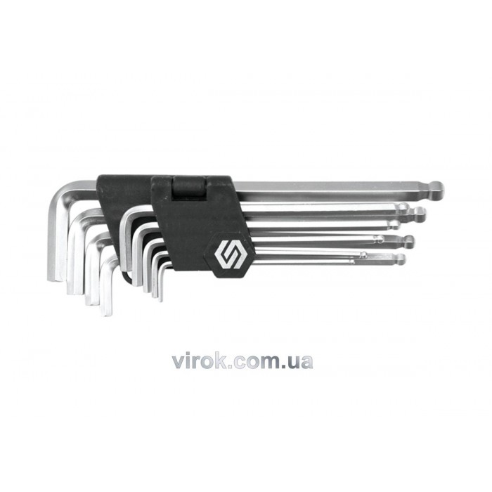 Ключі 6-гранні L-подібні VOREL : з кулькою, М2,5-10. Cr-V, Набір 9 шт. [10/60]