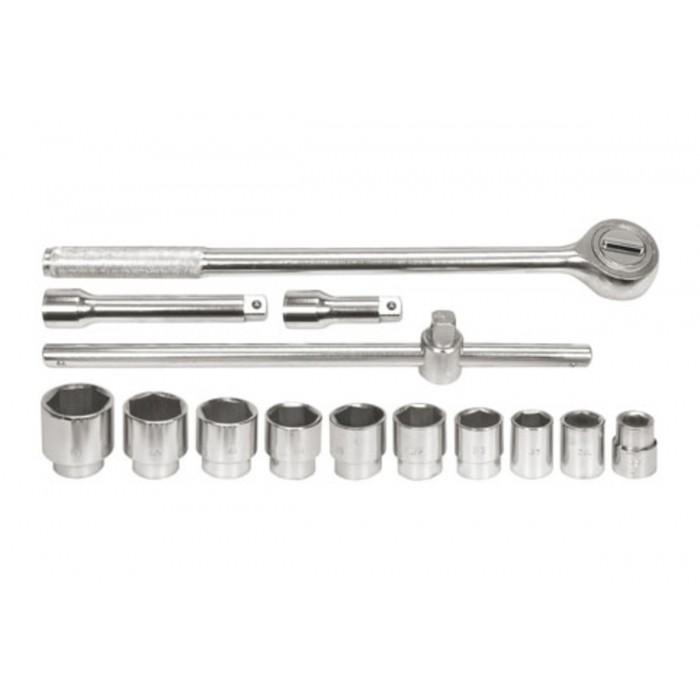 Набір головок торцевих VOREL : квадрат 3/4", М22-50 мм з тріщаткою та воротком [14 Од.] [2]