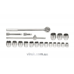 Набір головок торцевих VOREL : квадрат 3/4", M22-50 мм з тріщаткою та воротком, кпл. 20 од. [2/56]