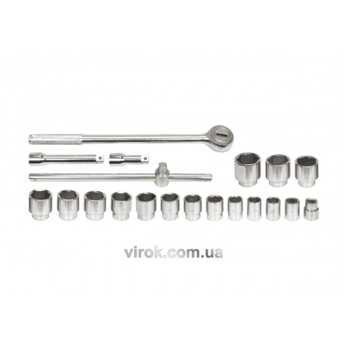 Набір головок торцевих VOREL : квадрат 3/4", M22-50 мм з тріщаткою та воротком, кпл. 20 од. [2/56]