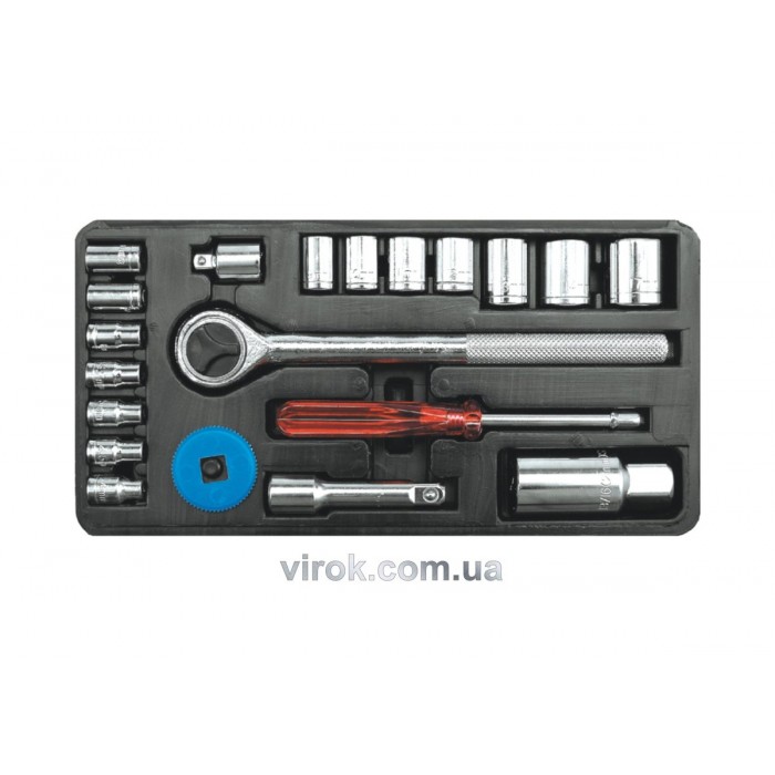 Набір головок торцевих VOREL : квадрат 1/4", 3/8" з інструментами [20 Од.] [10]
