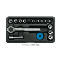 Набір головок торцевих VOREL : квадрат 1/4", М4-13 мм з тріщаткою [16 Од.] [20]