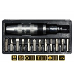 Викрутка ударна VOREL : 12 насадок [кейс]. кпл. 14 од. [20/600]