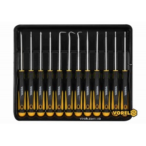 Набір викруток і гачків прецизійних VOREL : L= 165 мм, SL, PH, TORX, Cr-V, 12 шт [10/40]