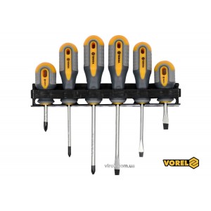 Набір викруток VOREL : SL6.5x38/5.5 x75/6.5 x100 мм, PH2 x 38/PH1x75/PH2 x100 мм, Cr-V, 6шт [10/20]