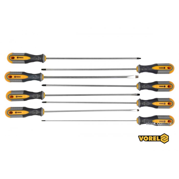 Набір викруток з подовженими стержнями VOREL : L= 325 мм, SL, PH, TORX, Cr-V, 8 шт [10]