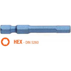 Насадка викруткова ударна USH Blue Shock : HEX 6 x 50 мм шестигранна подовжена, Уп. 5 шт.