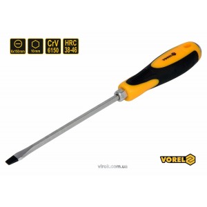 Викрутка плоска ударна з 6-гранним стержнем VOREL : SL6 х 150 мм, HRC 38-46, Cr-V [12/72] DW