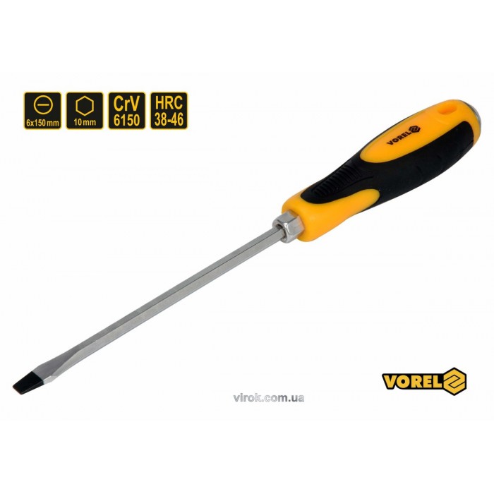 Викрутка плоска ударна з 6-гранним стержнем VOREL : SL6 х 150 мм, HRC 38-46, Cr-V [12/72] DW