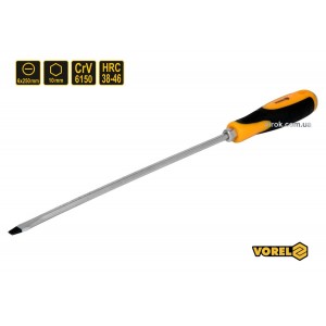 Викрутка плоска ударна з 6-гранним стержнем VOREL : SL6 х 250 мм, HRC 38-46, Cr-V [12/72] DW