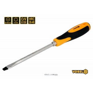 Викрутка плоска ударна з 6-гранним стержнем VOREL : SL8 х 150 мм, HRC 38-46, Cr-V [12/72] DW