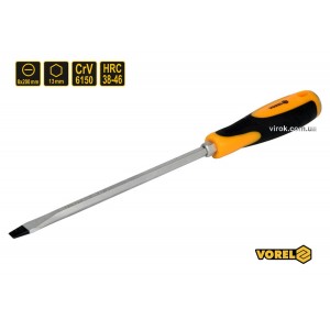 Викрутка плоска ударна з 6-гранним стержнем VOREL : SL8 х 200 мм, HRC 38-46, Cr-V [12/72] DW