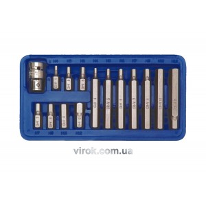 Насадки викруткові 6-гран. VOREL : l= 75 мм: M4-M12, Cr-V. Наб. 15 шт. [20]