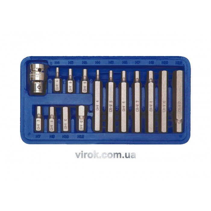 Насадки викруткові 6-гран. VOREL : l= 75 мм: M4-M12, Cr-V. Наб. 15 шт. [20]