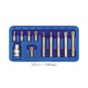 Насадки викруткові (біта) VOREL Cr-V. на тріщатку "Spline" 1/2", в пластм. фут. Набір 11шт.[20]