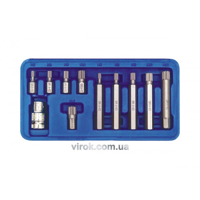 Насадки викруткові (біта) VOREL Cr-V. на тріщатку "Spline" 1/2", в пластм. фут. Набір 11шт.[20]