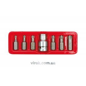 Насадки викруткові (біта) VOREL спеціальні на тріщатку, з квадр. 1/2" в футлярі. Набір 7 шт. [24/72]