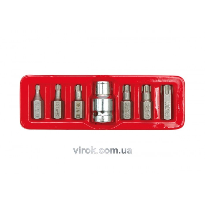 Насадки викруткові (біта) VOREL спеціальні на тріщатку, з квадр. 1/2" в футлярі. Набір 7 шт. [24/72]