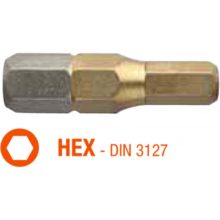 Насадка викруткова USH ISOTIN : HEX 5 x 25 мм. шестигранна, титанове покриття. Уп. 10 шт.