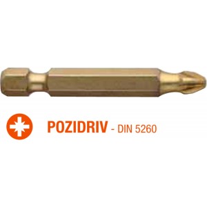 Насадка викруткова USH ISOTIN : Pozidriv PZ2 x 50 мм. Torsion. титанова, подовжена. Уп. 10 шт.