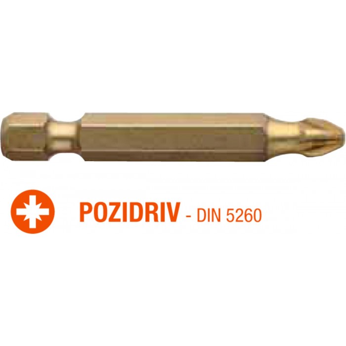 Насадка викруткова USH ISOTIN : Pozidriv PZ2 x 50 мм. Torsion. титанова, подовжена. Уп. 10 шт.