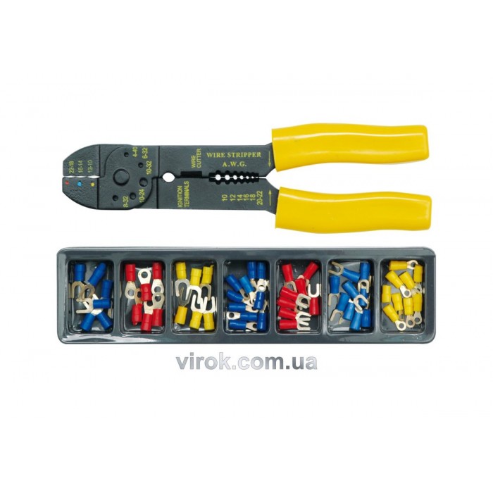 Кліщі для обтискання і зачистки проводів VOREL з контактними наконечниками, кпл. 100 шт. [25/50]