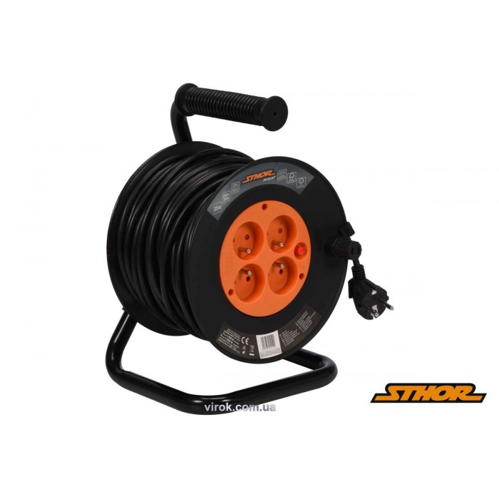 Подовжувач мережевий STHOR на котушці  : l= 40 м, 4 гнізда, 3-жильний, Ø= 1 мм², IP44(DW)
