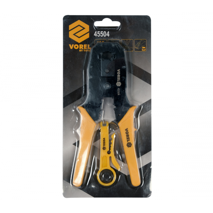 Кліщі для затискання телефонних і мережевих штепселів VOREL: L= 195 мм, RJ45 RJ10 RJ11 [10/50]